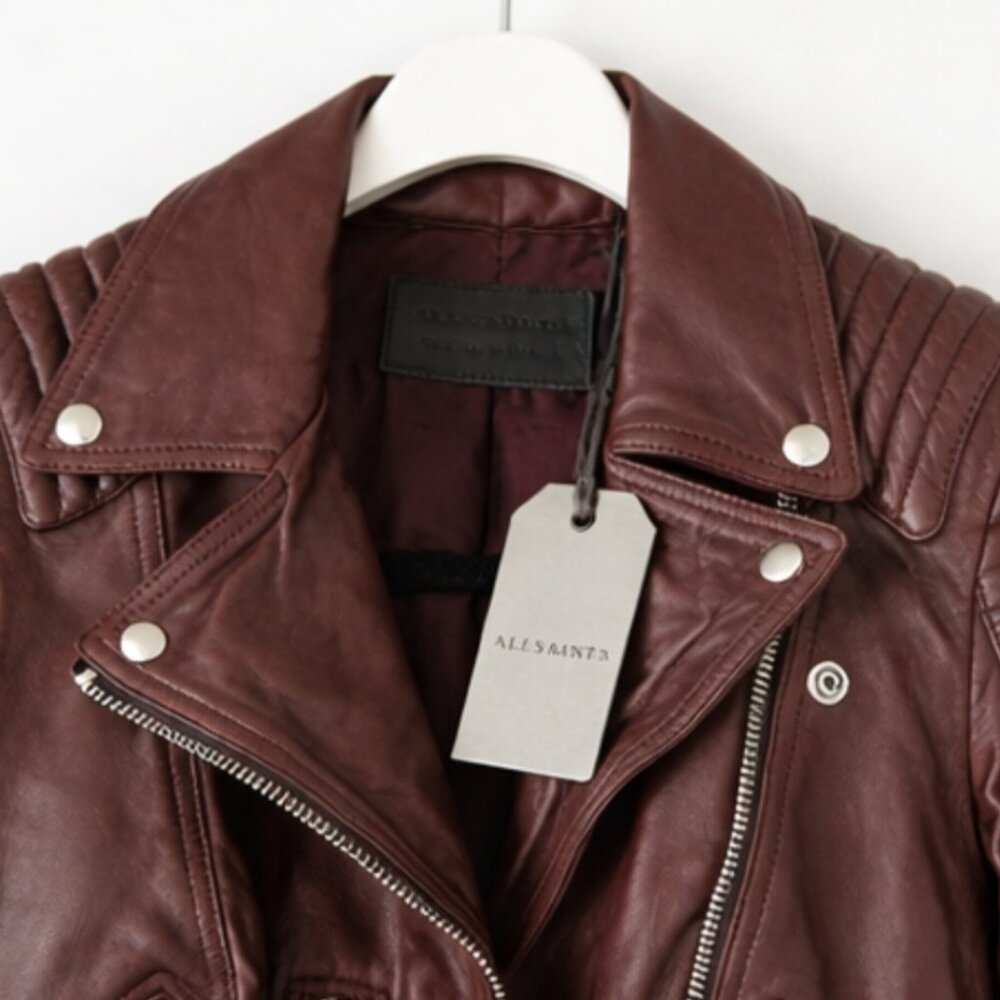 ALL SAINTS *BRAND NEW ESTELLA LEATHER BORDEAUX JACKET - Picture 4 of 4